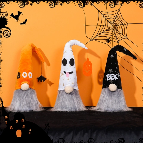 Gnome Sans Visage Halloween Poupée en Peluche Chauve-souris Fantôme LED Lumineux Gonk Figurine pour Table Maison Fête Décor