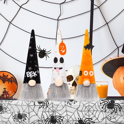 Gnome Sans Visage Halloween Poupée en Peluche Chauve-souris Fantôme LED Lumineux Gonk Figurine pour Table Maison Fête Décor