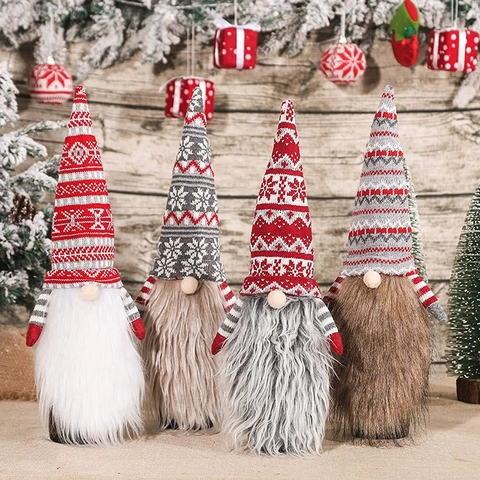 Christmas Gnome Wine Bottle Topper Knitted Swedish Tomte Long Beard Wine Bottle Cover Holiday Dinner Table Party Decor Ornament