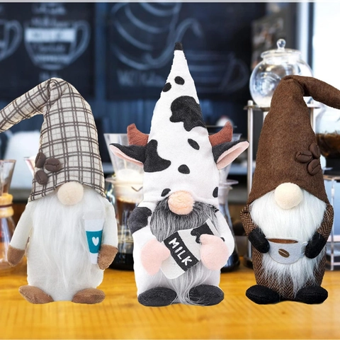 Nordico Caffè Tema Gnomo Senza Volto Bambola Chicco Di Caffè Decorazione Mucca Da Latte Motivo Peluche Per Casa Ornamenti