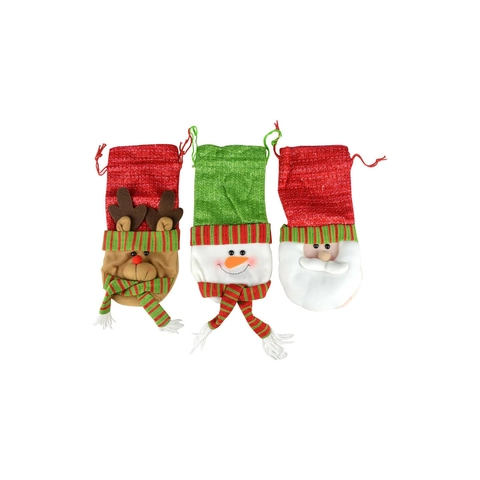 Christmas Wine Bottle Cover Gift Bag Santa Claus Snowman Reindeer Pattern Drawstring Polyester Fabric For Bar Party Decor
