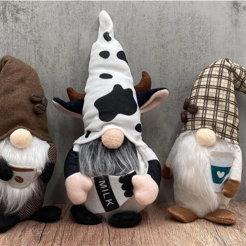 Nordico Caffè Tema Gnomo Senza Volto Bambola Chicco Di Caffè Decorazione Mucca Da Latte Motivo Peluche Per Casa Ornamenti