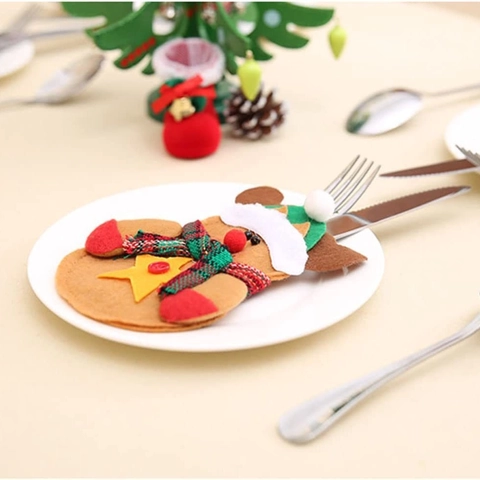 Portaposate di Natale in Feltro Con Motivo Renna Pupazzo di Neve Tasca Per Coltello Forchetta Cucchiaio Per Decorazione Tavola di Natale Accessori Feste