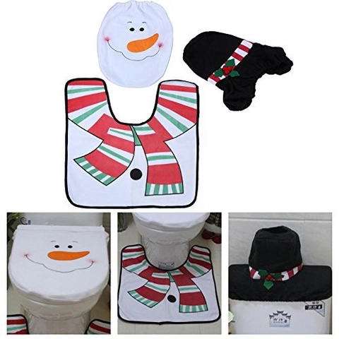 Funda De Asiento De Inodoro De Muñeco De Nieve De Navidad Y Alfombra Y Tapa De Tanque Hogar Baño Decoración Navideña