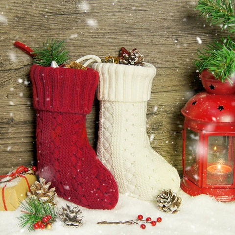 Rustieke Gebreide Kerstsok Kabelbreipatroon Hangende Decoratie Voor Open Haard Kerstboom Acryl Cadeautas