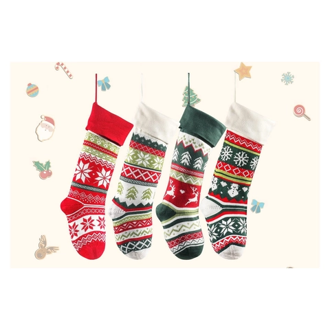Calcetines de Navidad de Punto con Diseños de Renos Copos de Nieve Muñecos de Nieve Árbol de Navidad Bolsas de Regalo Decoración Navideña