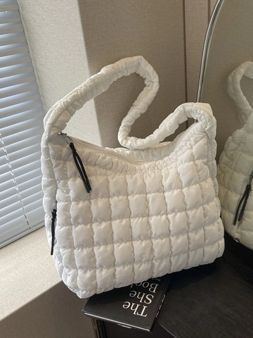 Borsa a Tracolla Trapuntata da Donna Grande Capacità Puffer Plissettata Cloud Hobo Bag Casual Polyester Tote Bag per Tutti i Giorni