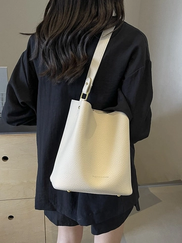 Sac Seau en Cuir PU de Grande Capacité pour Femmes Bandoulière Minimaliste Texture Litchi pour le Travail Quotidien