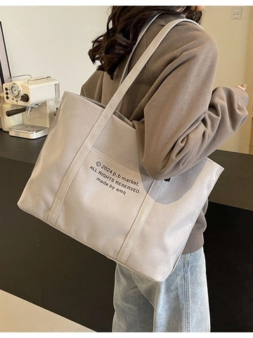 Borsa Tote in Tela da Donna a Grande Capacità Stampa di Lettere Borsa a Tracolla Minimalista Pendolare Borsa a Mano Studente Casual