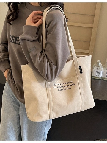 Borsa Tote in Tela da Donna a Grande Capacità Stampa di Lettere Borsa a Tracolla Minimalista Pendolare Borsa a Mano Studente Casual