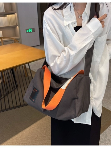 Bolso Bandolera de Lona de Gran Capacidad para Mujer Moda Bolso Almohada Informal Correa Ancha Naranja en Contraste Bolso