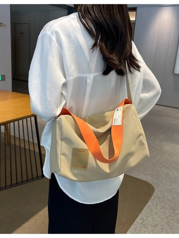 Bolso Bandolera de Lona de Gran Capacidad para Mujer Moda Bolso Almohada Informal Correa Ancha Naranja en Contraste Bolso