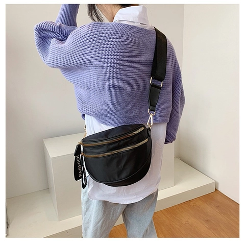 Women Fashion Camouflage Saddle Bag Oxford Cloth Wide Strap Crossbody Chest Bag Geometric Print Double Zipper Street Style