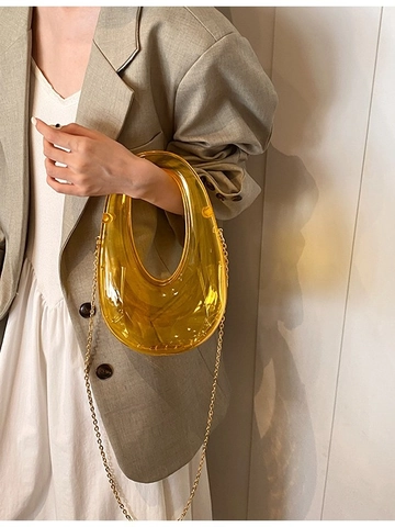 Moderne Acryl Transparent Abendtasche Mit Goldener Metallkette Ovale Hohlhandtasche Für Bankett Party Mode Damen Tasche