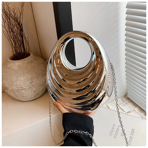 Moderne Wellentextur Acryl Hartschale Abendtasche Für Damen Hohler Griff Metallic Gold Silber Clutch Umhängetasche Kette