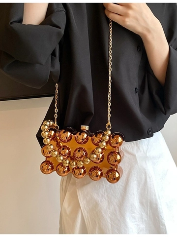 Luxury Acrylic Spherical Evening Bag Avant-Garde Metal Ball Crossbody Handbag With Detachable Chain For Banquet Party Event