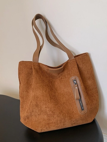 Damen Große Cord Einkaufstasche Lässige Vintage Umhängetasche Mit PU Ledergriff Für Pendeln Reisen Einkaufen