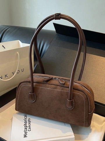 Dames Vintage Gematteerd PU Leer Schoudertas Retro Baguette Underarm Tas Met Contrast Stiksels Dubbele Handgreep Tote Tas