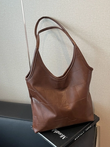 Borsa Tote in Pelle PU a Patchwork Geometrico di Grande Capacità per Donna Moda Retrò Pendolare Borsa a Tracolla Borsa a Mano Con Fibbia Magnetica