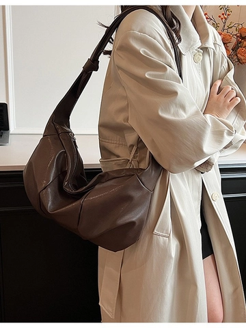 Women Pleated Crossbody Bag Soft PU Leather Capacity Dumpling Hobo Bag Minimalist Knot Strap Shoulder Bag Daily Handbag