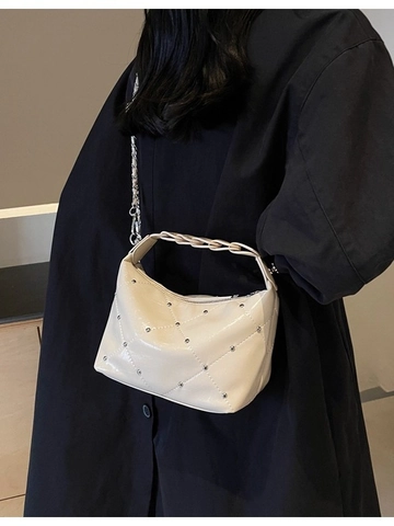 Borsa a Tracolla Trapuntata in Pelle PU da Donna Con Borchie Tracolla a Catena Design di Nicchia Borsa Hobo Minimalista