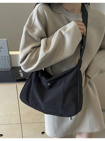 Bolso Tote De Nailon De Gran Capacidad Para Mujeres Color Sólido Casual Bolso Bandolera Con Correa Ajustable Escuela Viaje Diario