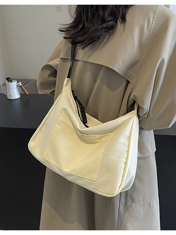 Bolso Tote De Nailon De Gran Capacidad Para Mujeres Color Sólido Casual Bolso Bandolera Con Correa Ajustable Escuela Viaje Diario