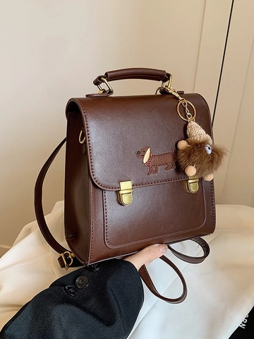 Vintage PU-lederen Rugzak Voor Dames Mode Teckel Borduurwerk Multiway Handtas Reizen Student Schooltas