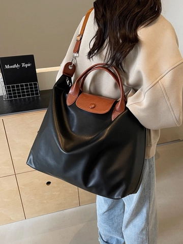 Large Capacity Travel Bag PU Leather Tote Handbag Women Lightweight Luggage Duffel Sport Fitness Solid Color Fashion Simple Weekend Bag