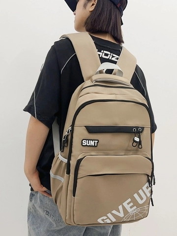 Large Capacity Student Backpack Nylon Splash Proof School Bag Trendy Letter Print Laptop Rucksack For Men Women Travel Daily