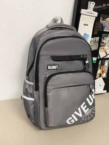 Large Capacity Student Backpack Nylon Splash Proof School Bag Trendy Letter Print Laptop Rucksack For Men Women Travel Daily