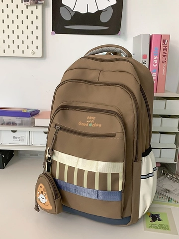 Sac à Dos Scolaire en Nylon Imperméable Grande Capacité Avec Pendentif Porte-monnaie Pizza Sac Décontracté École Voyage pour Filles