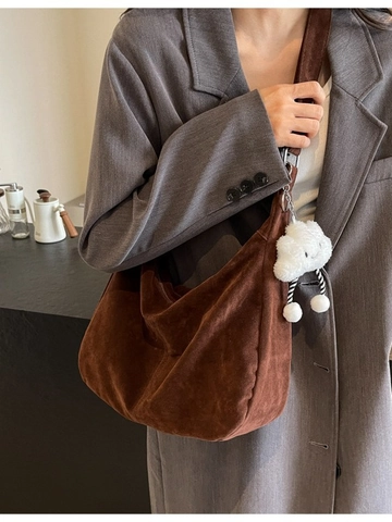 Borsa a Spalla Hobo da Donna in PU Scamosciato Grande Capacità Borsa a Tracolla Opaca Retro Con Pendaglio Nuvola