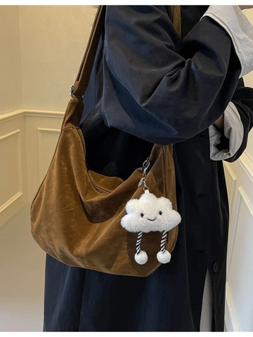 Borsa a Spalla Hobo da Donna in PU Scamosciato Grande Capacità Borsa a Tracolla Opaca Retro Con Pendaglio Nuvola