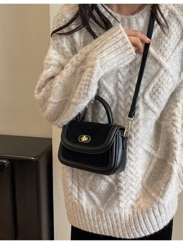 Borsa a Mano Piccola Quadrata Vintage in PU e Camoscio con Chiusura a Girello Oro Tracolla Rimovibile Borsa a Tracolla Donna