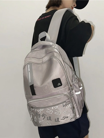 Zaino Scolastico in Nylon di Grande Capacità per Studenti Borsa per Laptop da Viaggio Casual per Uomo Donna Con Tasche Multiple Striscia Riflettente