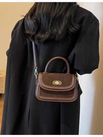 Borsa a Mano Piccola Quadrata Vintage in PU e Camoscio con Chiusura a Girello Oro Tracolla Rimovibile Borsa a Tracolla Donna