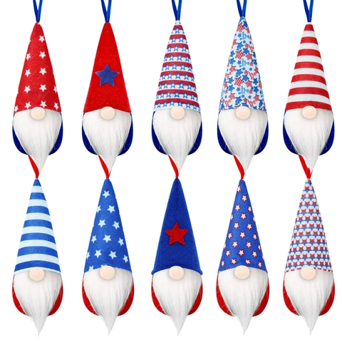 Unabhängigkeitstag Zwerg Hängeornamente Rot Weiß Blau Patriotisch Zwerge Stern Streifen Stoff Gesichtslos Puppe Für 4. Juli Deko