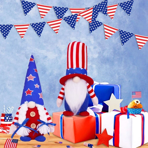 Gnomes Patriotiques du Jour de l'Indépendance Américaine Poupées Sans Visage Peluche Décoration de Table Étoiles et Rayures Ornements Maison