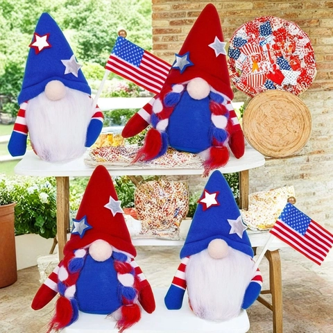 Independence Day Gnome Plush Patriotic Fourth Of July Gonk Decoration Red White Blue Fabric Stars Stripes American Flag Ornament Home Decor