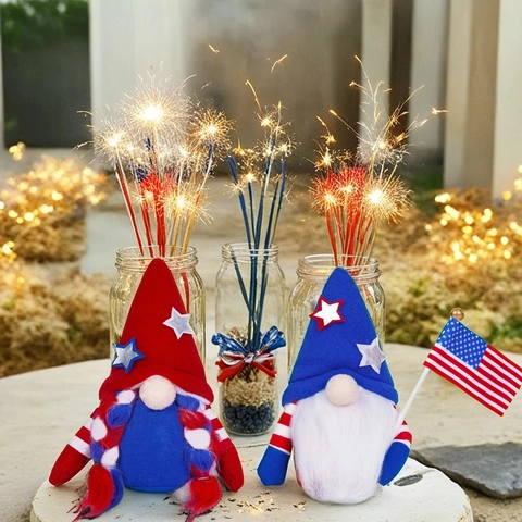 Independence Day Gnome Plush Patriotic Fourth Of July Gonk Decoration Red White Blue Fabric Stars Stripes American Flag Ornament Home Decor