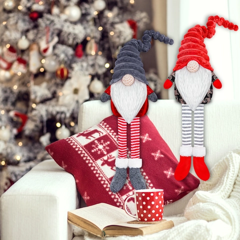 Gnomo di Natale Bambola di Peluche Senza Volto Gambe Lunghe a Righe Stile Nordico Ornamento Natalizio per la Casa