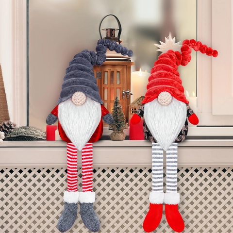 Gnomo di Natale Bambola di Peluche Senza Volto Gambe Lunghe a Righe Stile Nordico Ornamento Natalizio per la Casa