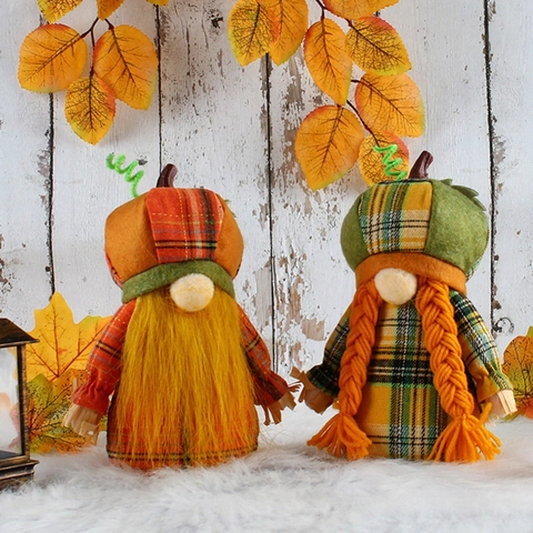 Thanksgiving Pumpkin Gnome Plush Doll Autumn Harvest Festival Faceless Rudolph Elf Decoration Home Ornament Gift