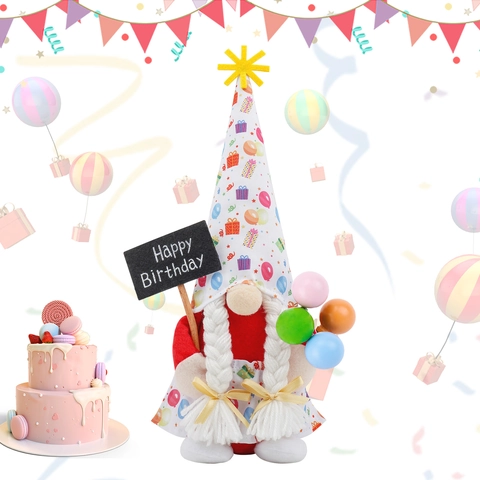 Birthday Gnome Plush Faceless Doll With Happy Birthday Sign And Balloons For Party Table Ornament Home Decoration