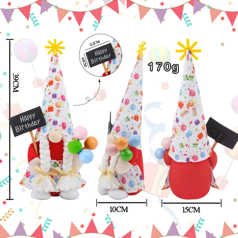 Birthday Gnome Plush Faceless Doll With Happy Birthday Sign And Balloons For Party Table Ornament Home Decoration