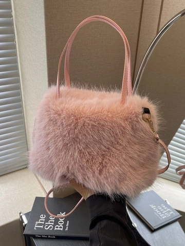 Women Faux Fur Crossbody Bag Soft Plush Solid Color Small Square Handbag With Adjustable Strap For Ladies Fashion Accessory