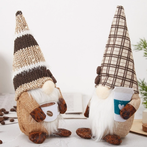 Gnomo del Caffè Bambola senza Volto Decorazione con Chicchi di Caffè Peluche Gnomo Nordico per Casa Cucina Bar Tavola
