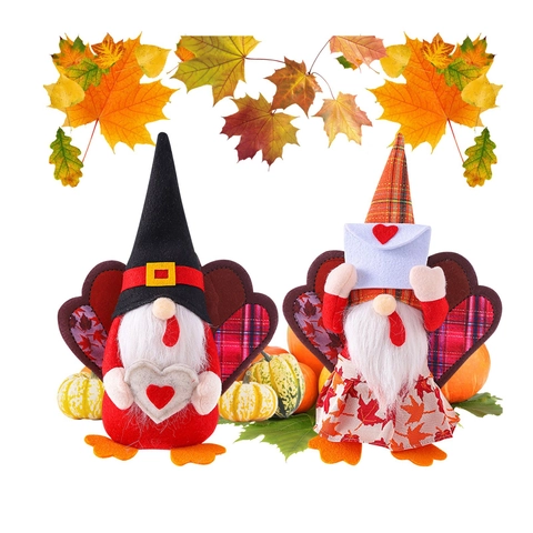 Gnomo di Tacchino del Ringraziamento Peluche Decorazione da Tavolo Raccolto Autunnale Foglia d'Acero Cappello a Quadri Gnomo per Festa a Casa