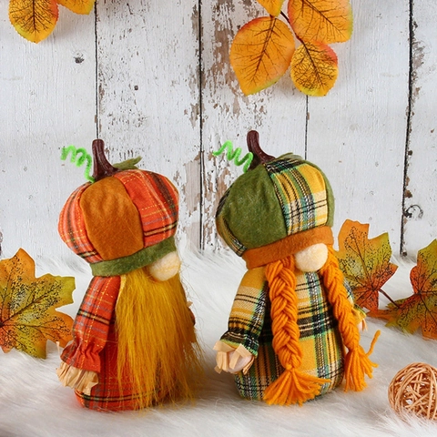 Thanksgiving Pumpkin Gnome Plush Doll Autumn Harvest Festival Faceless Rudolph Elf Decoration Home Ornament Gift